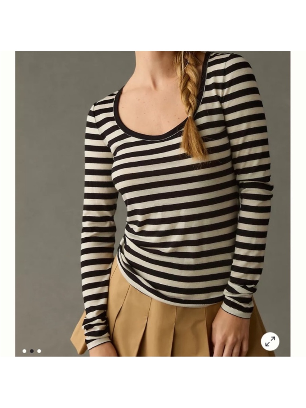 Anthropologie Maeve Black & White Striped Scoop Neck Long Sleeve Top